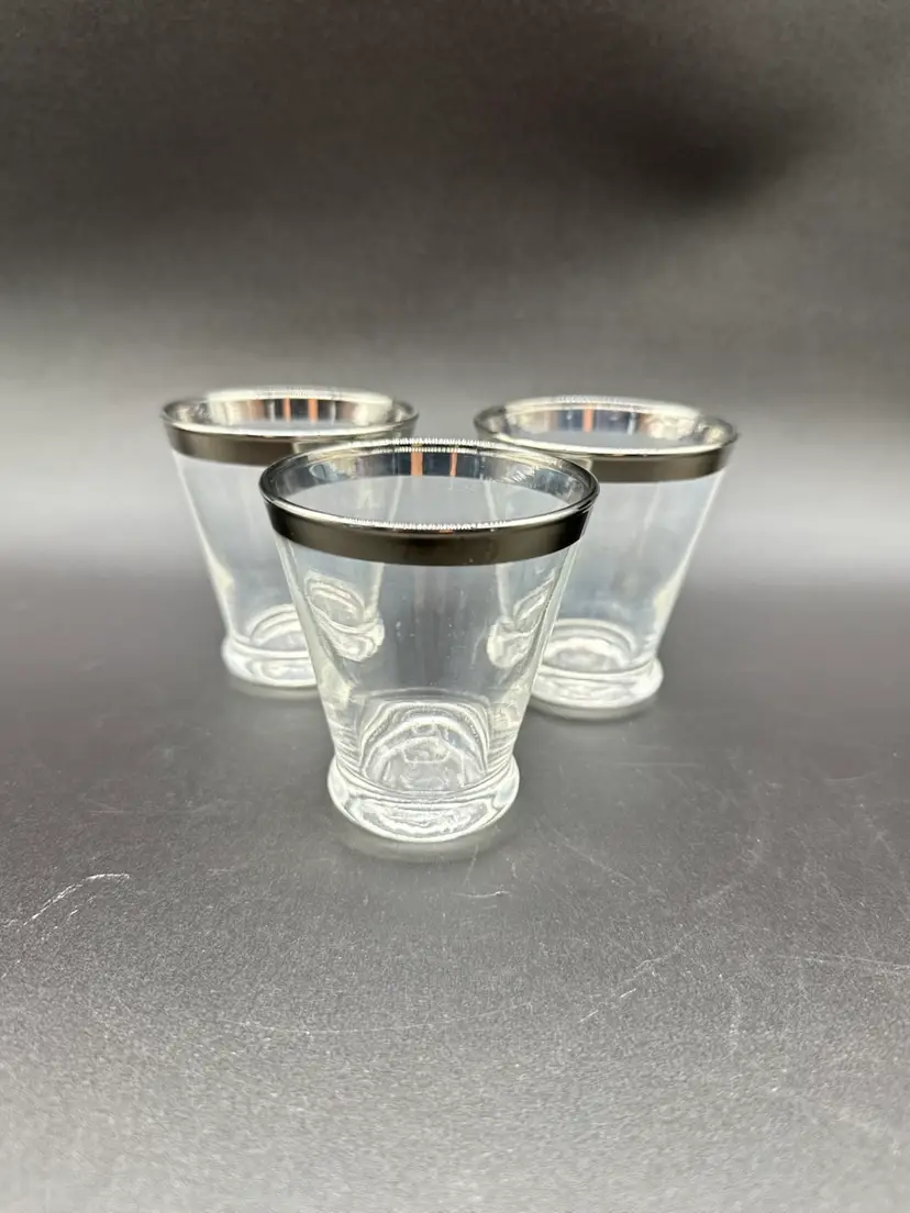 Lot 3 Cocktail Glasses With Silver Band