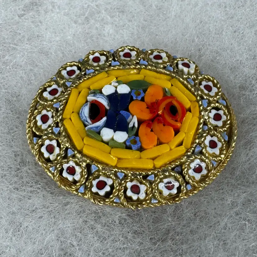 Vintage Italian Micro Mosaic Yellow Floral Brooch