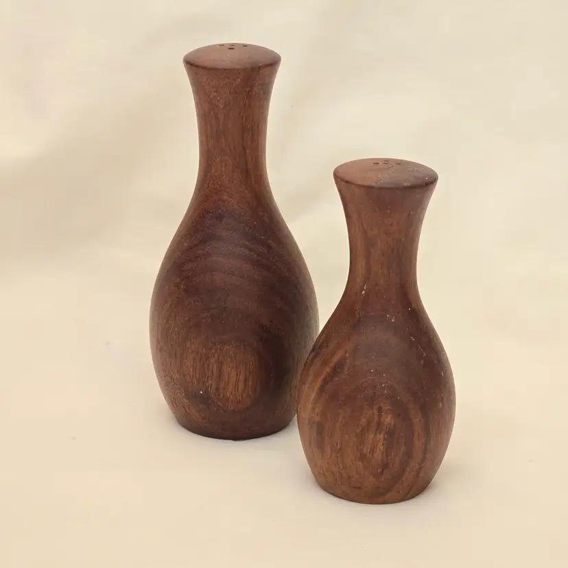 Salt Pepper Shakers Wood with Cork Stoppers Stamped AWL Vintage with Issues