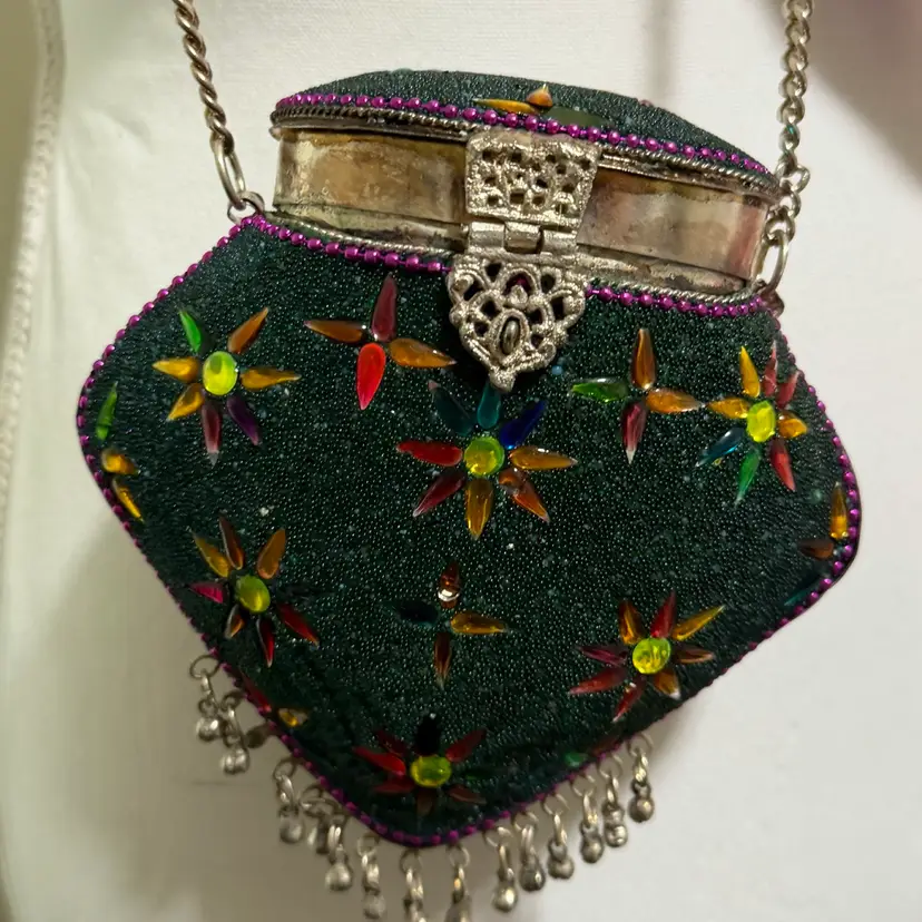 Handmade Green Jeweled Mini Crossbody Purse