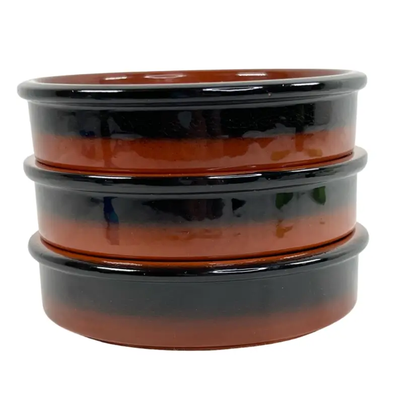 3 Cermer Spanish Terracotta Baking Ramekins / Tapas/ Flan / Crème Brûlée Shallow  Dishes- Microwave, Oven & Freezer Safe. SET B
