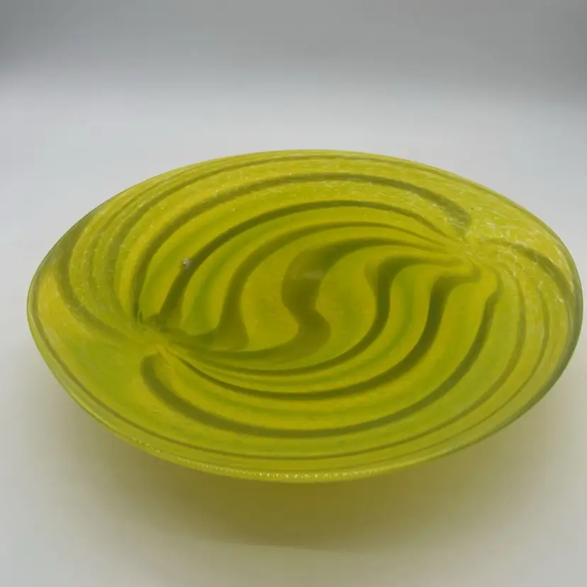 Vintage Ted Neal Signed Chartreuse Studio Art Glass Bowl 12”