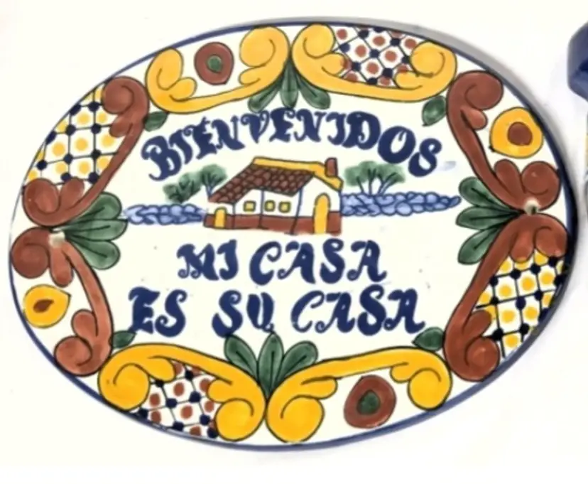 Vintage Handpainted Ceramic Mexico "Bienvenidos, Mi Casa Es Su Casa" Wall Plaque