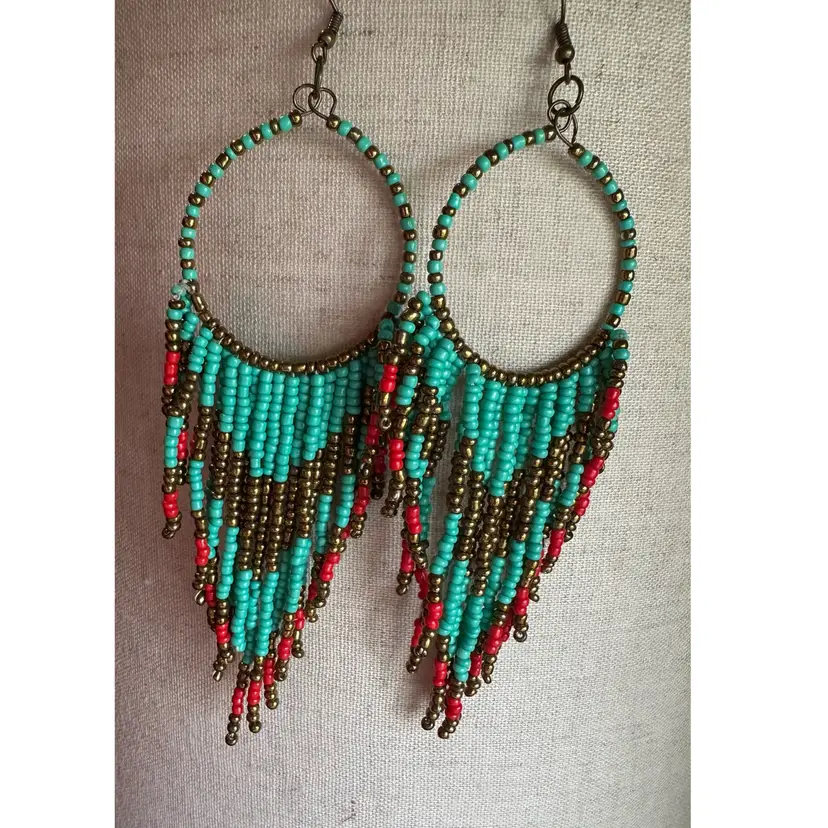 Boho Beaded Fring Earrings