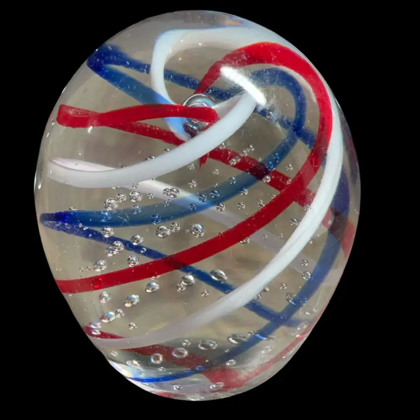 Gentile Glass Star City WV. Ref White And Blue Swirl Vintage Paperweight
