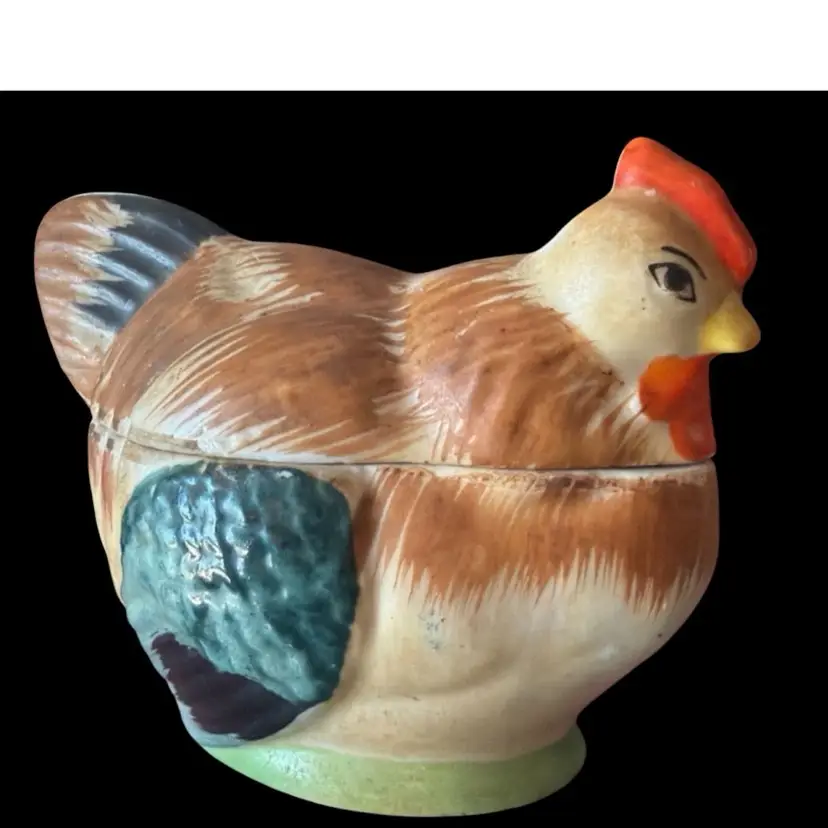 Vtg Chicken Hen Trinket Box Dish Handpainted 3.75” Made In Japan Excellent Cond