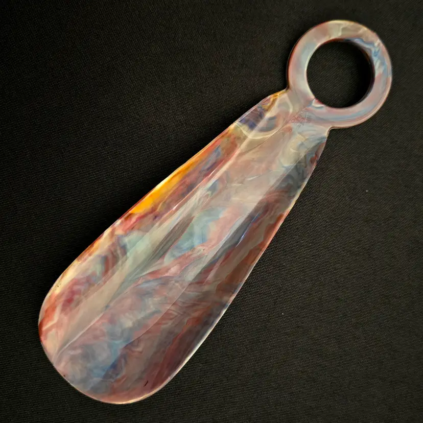 Shoe Horn Multi-Colored Marble Plastic with Round Ring Handle Crystal Tex Beverly Hills