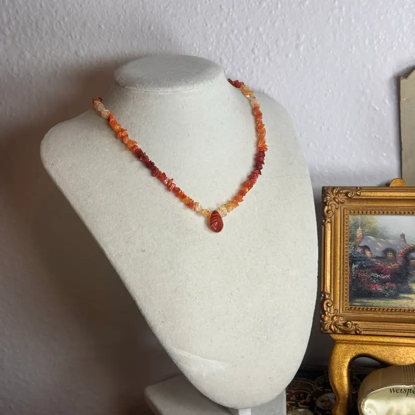 Carnelian Stone Necklace 15”