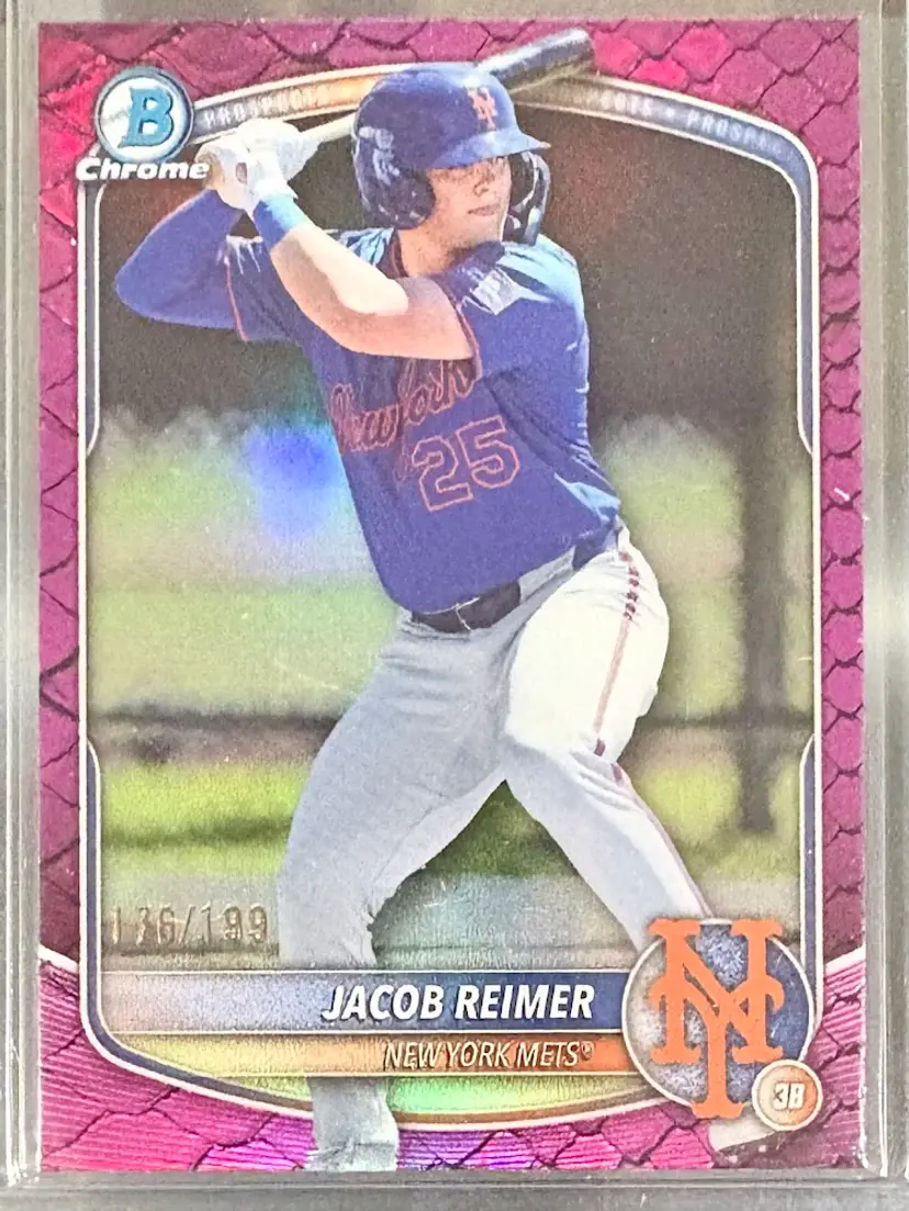 2025 Bowman Draft Jacob Reimer Prospect Chrome Fuchsia Reptilian Refractor /199 New York Mets