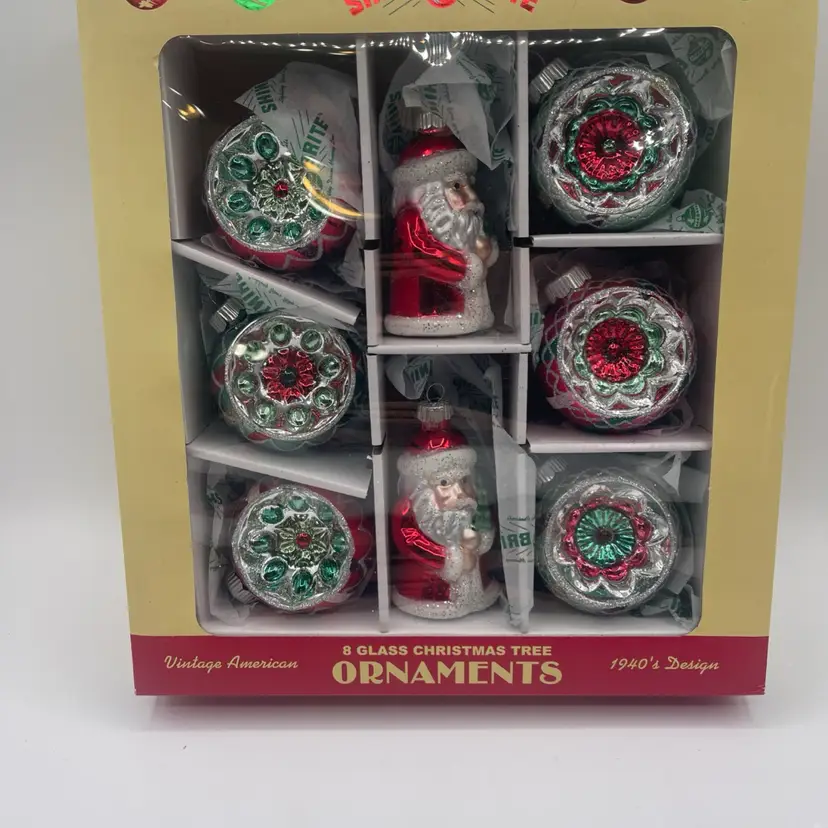 Christopher Radko Shiny Brite 8 Ct Ornaments Santa Reflector Indent 2026