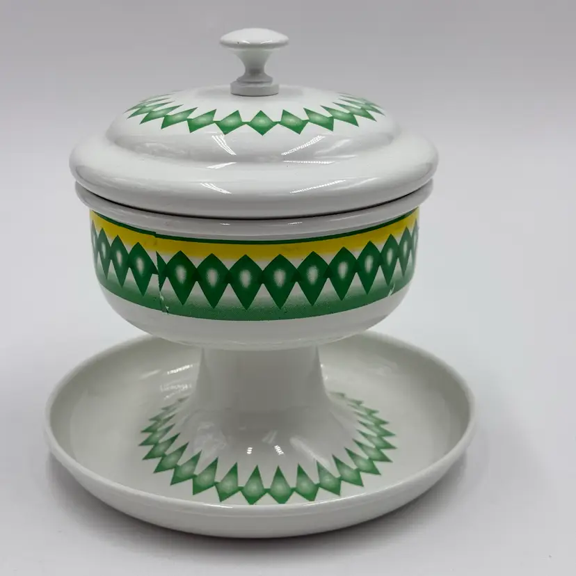 Vintage Arabian Enamelware Tamriya Lidded Date Serving Dish