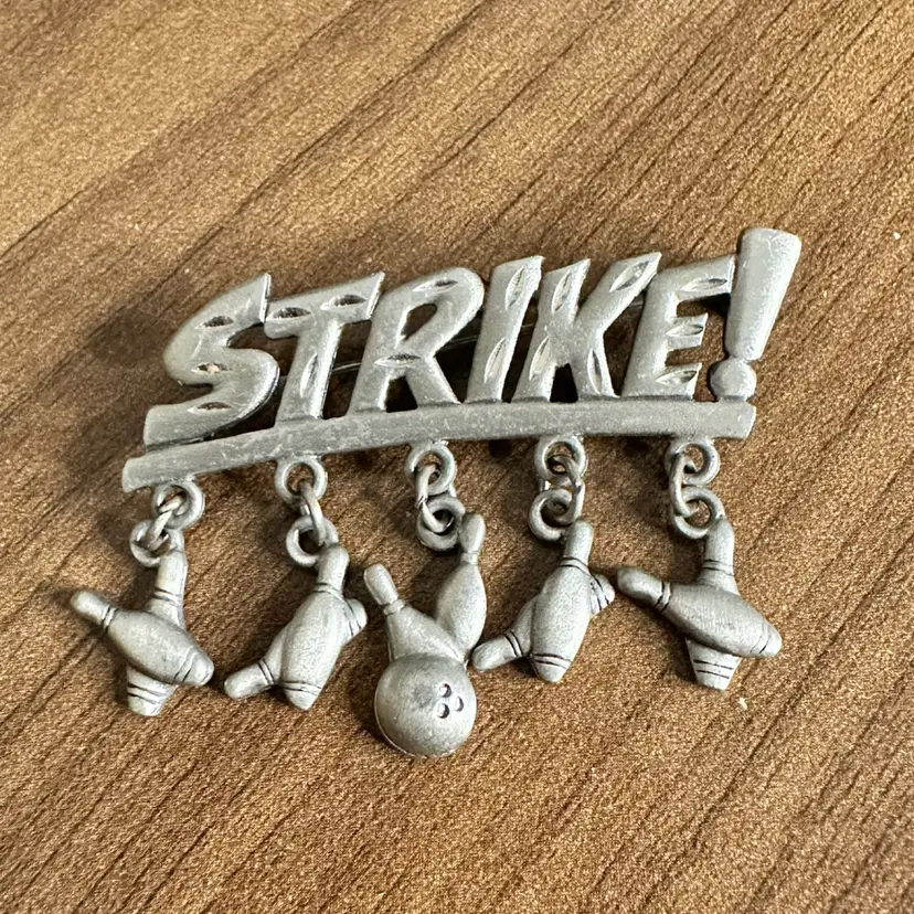 JJ Brooch Bowling Strike With 5 Charms Pewter-Tone