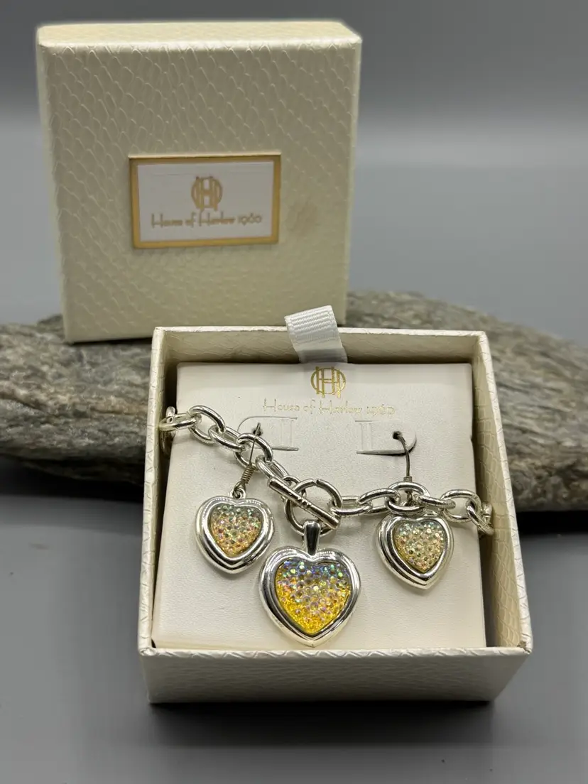 House of Harlow 1960 Heart Charm Bracelet with Matching Earrings