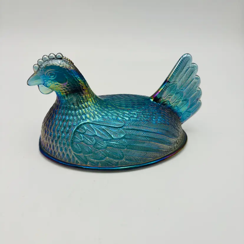 Indiana Glass Hen on Nest Iridescent Blue Carnival Glass TOP ONLY REPLACEMENT