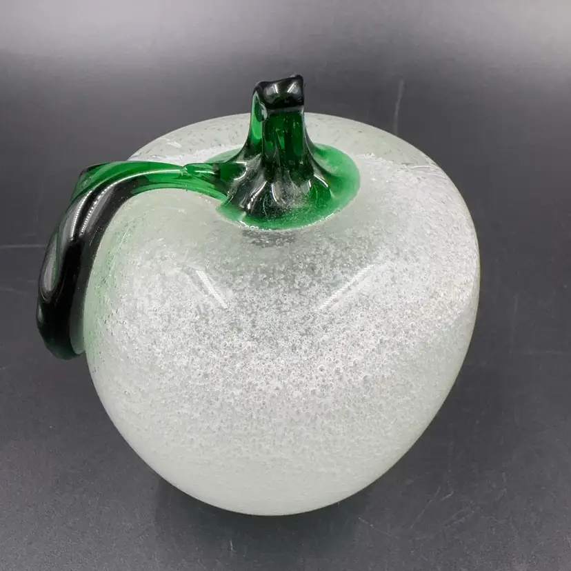 Vintage Bubble To Clear Glass With A Applied Green, Stem And Leaf