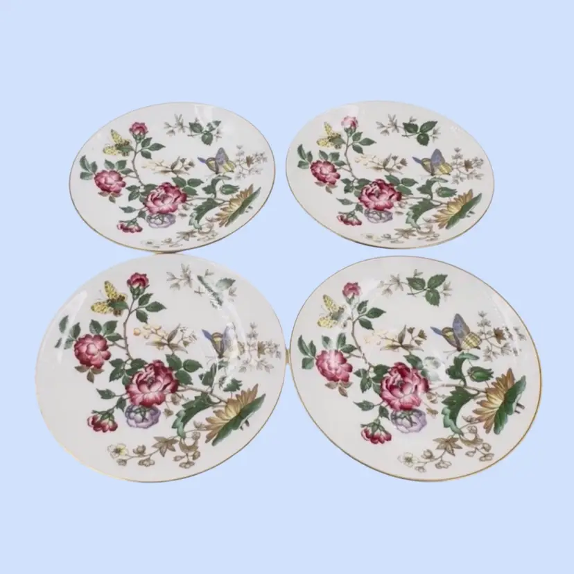 #036- 4pc Vintage Saucers Butterfly Bug By Wedgwood Fine China “Charnwood” Pattern 1951-1987