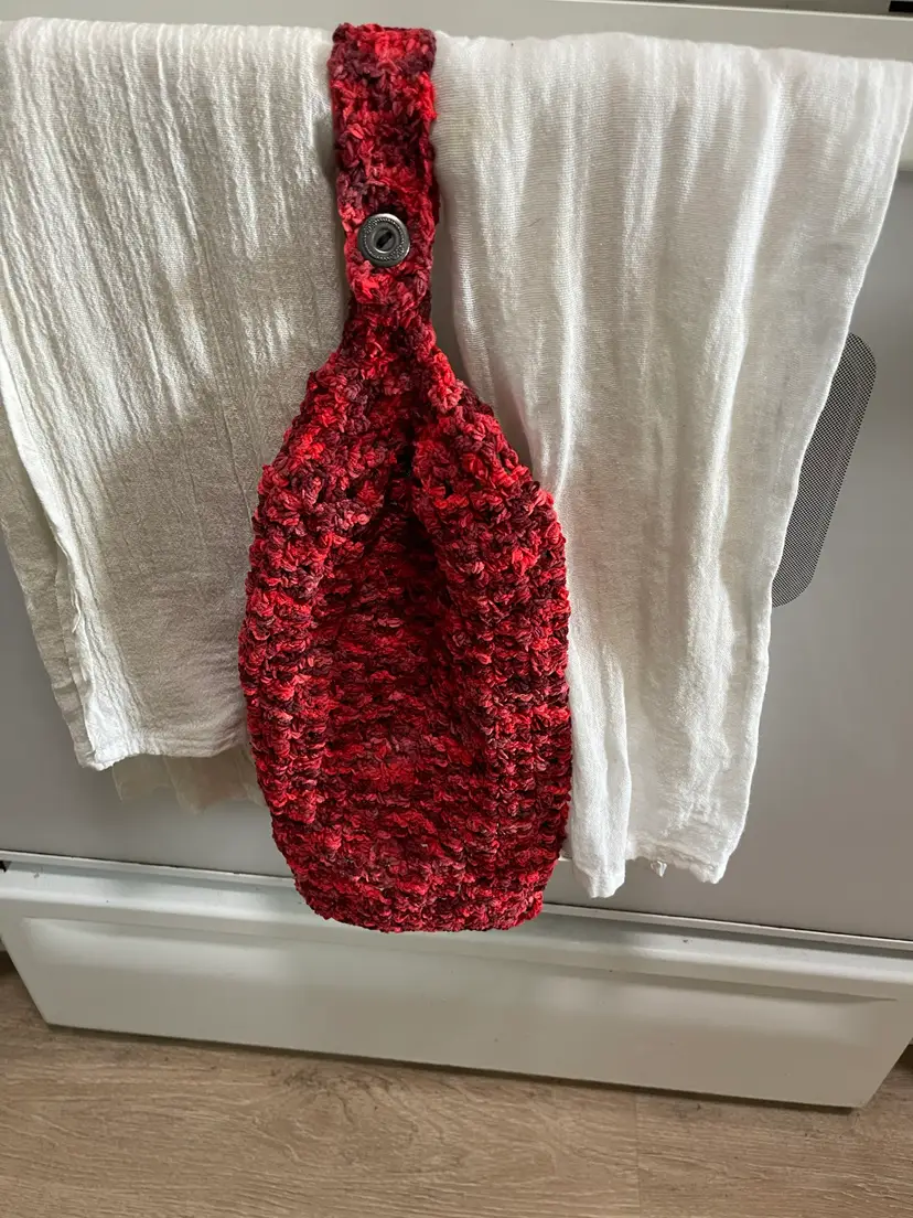 Handmade Red Crocheted Hanging Towel