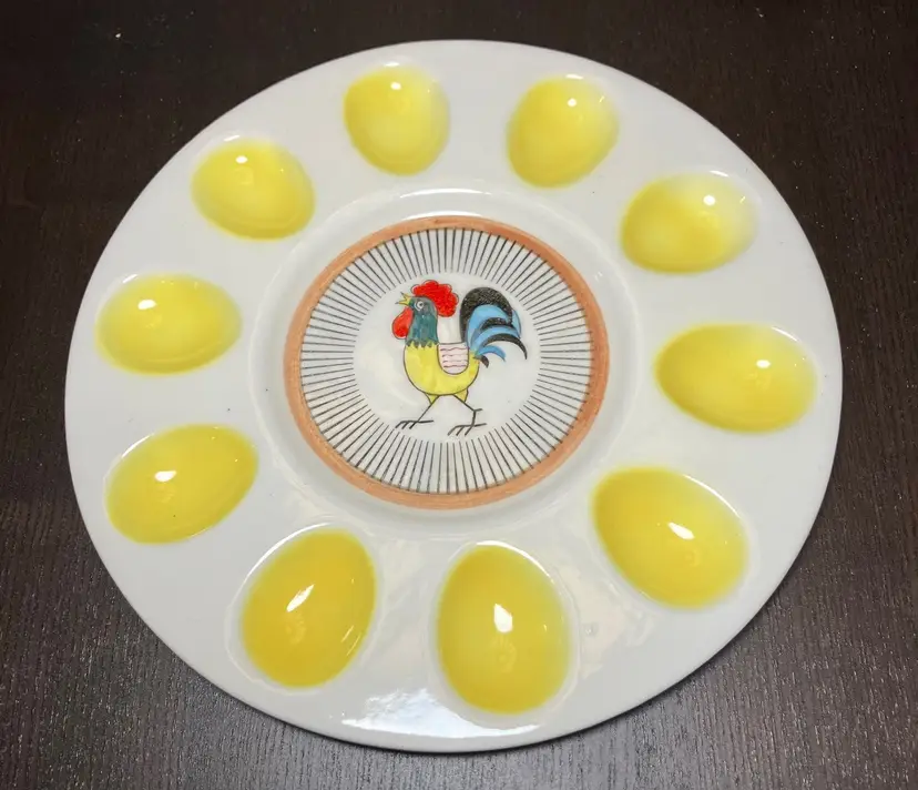 VTG Japanese Deviled Egg Plate Handpainted Rooster