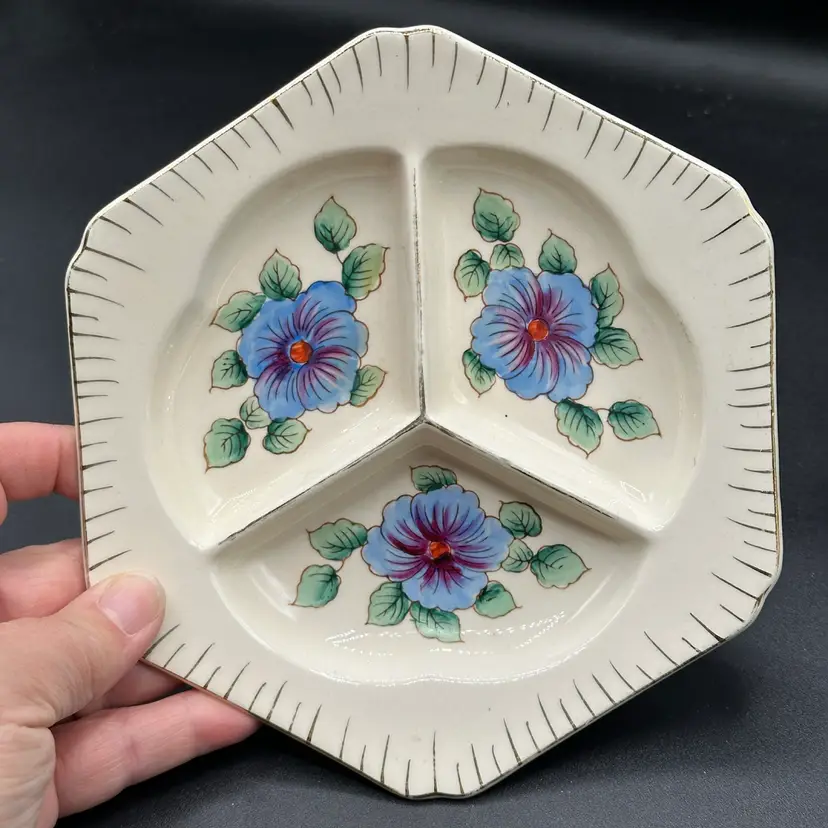 Vintage Divided Dish Rossetti Chicago IL Hand Painted Floral Plate Made in Japan