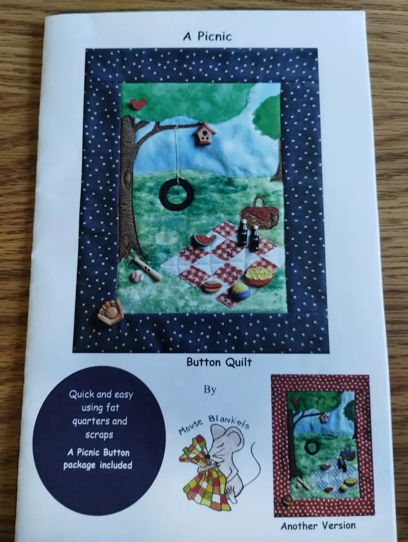 A Picnic 9 by 11 3/4 Inch Wool and Button Quilt Kit by Mouse Blankets.