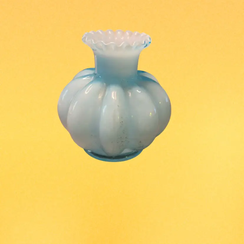 04. Fenton Blue Cased Glass Ruffled Edge Small Vase