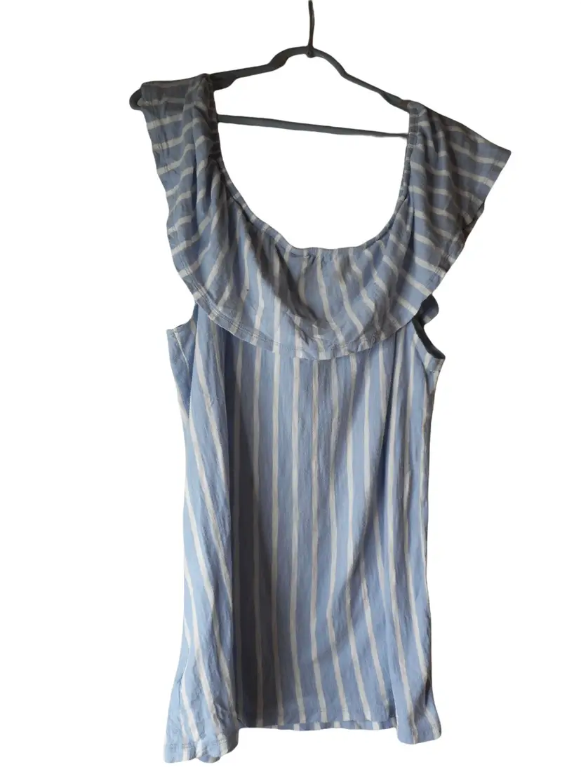 Old Navy Size XL Blue white striped sleeveless off shoulder knit top 100% cotton