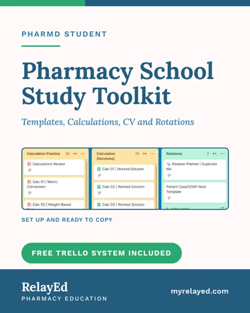 Pharmacy School Digital Planner | Editable Templates, Calculations Practice + CV Template with Free Trello Study System