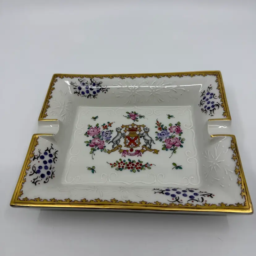 Vintage Edmé Samson et Cie Armorial Crest Square Ashtray France 6x7.5”
