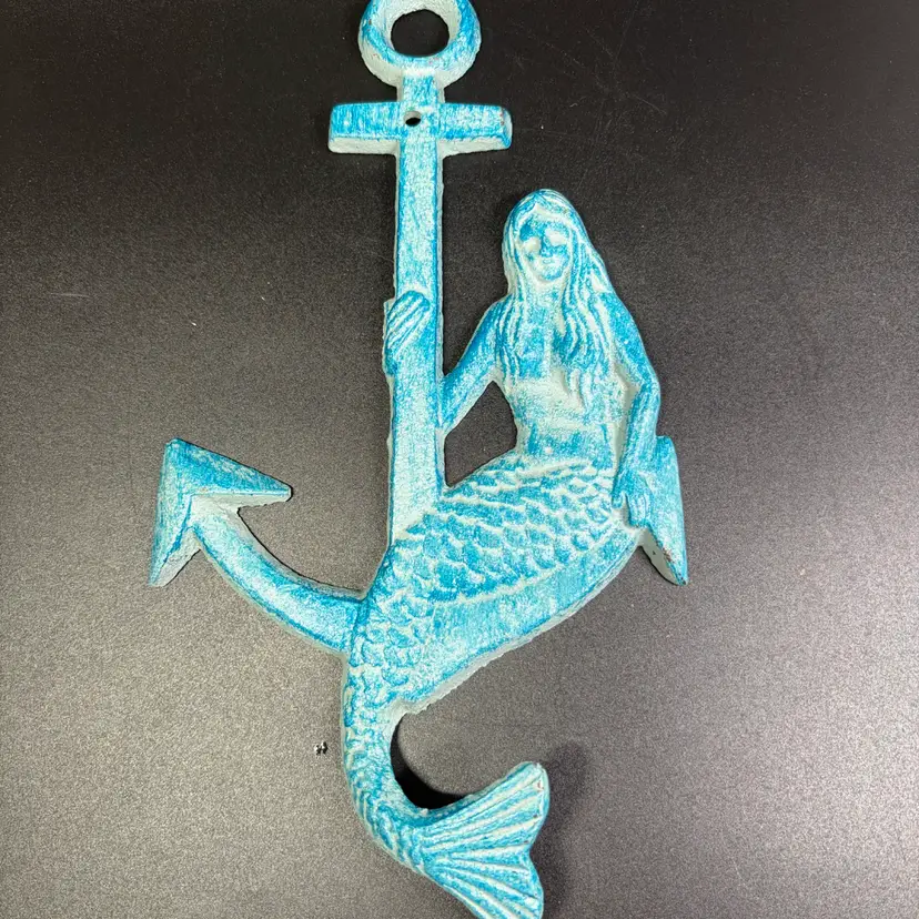 Cast Iron, Mermaid On Anchor, Wall Hook