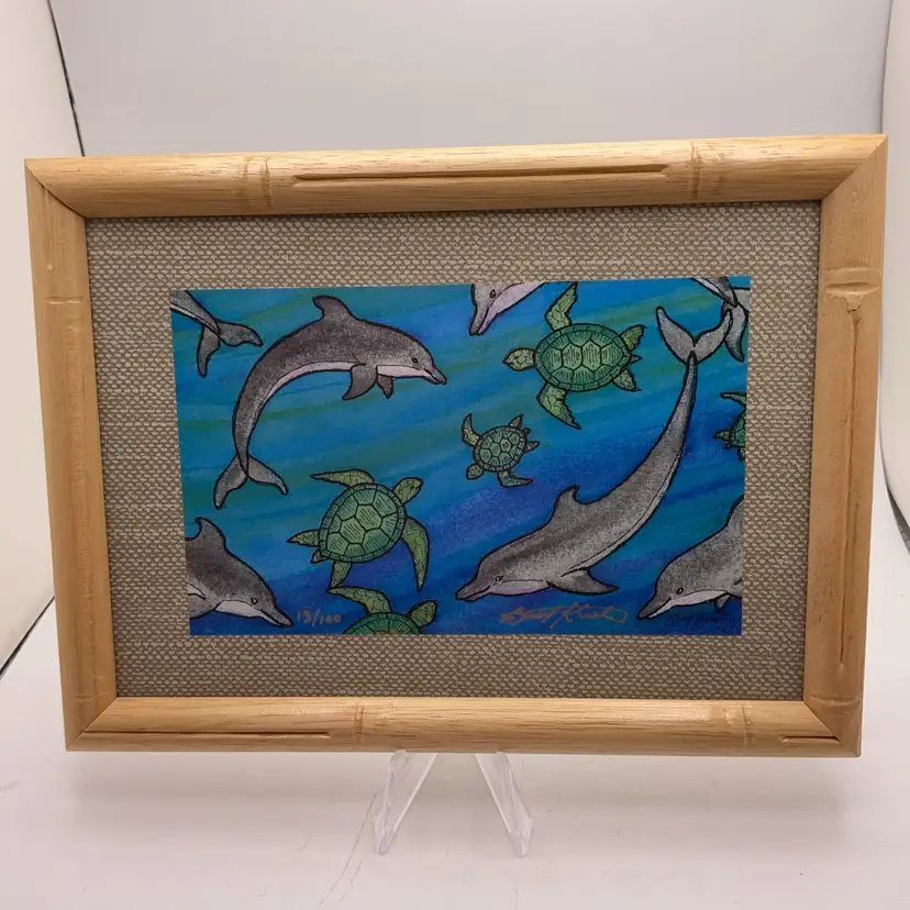 POW1 Brett Keast Reprint Artist Signed Limited Edition 13/100 Turtles & Dolphins 8" x 6"