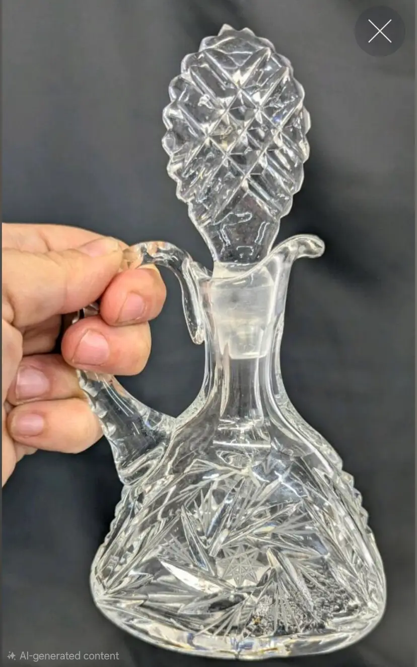 7.75" Tall Pinwheel Crystal Cruet With Intact Stopper