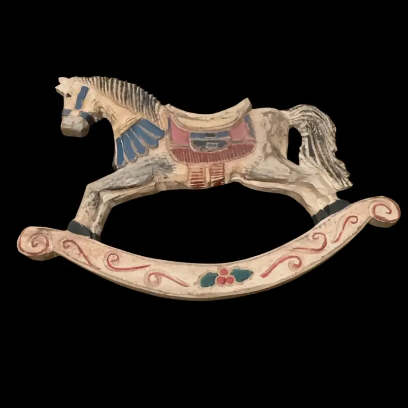 025 Vintage Hand Carved And Hand Painted Christmas Rocking Horse.