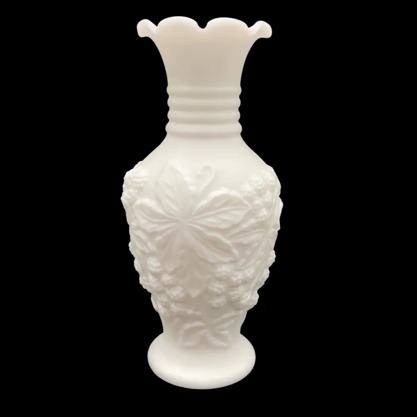Vintage (1950s) Imperial Glass Loganberry Milk Glass Vase, Satin, 6.25", #477