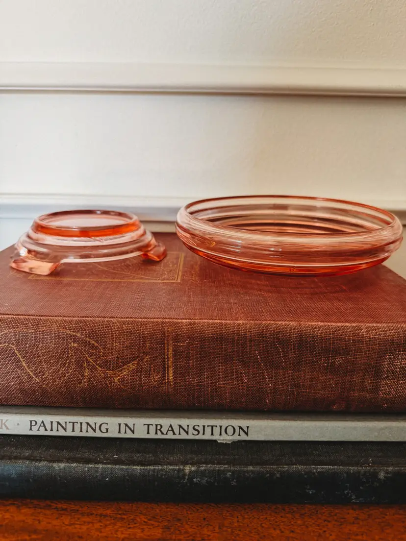 Rare Pink Depression Glass Cupped Bowl With Separate Pedestal