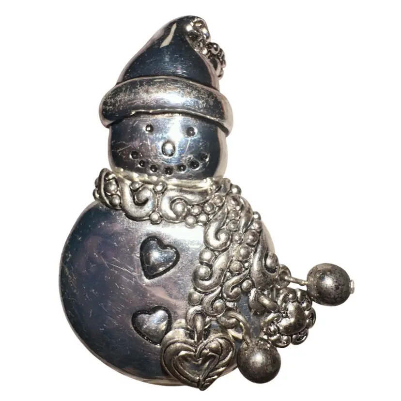 Silvertone Snowman Brooch / Pendant
