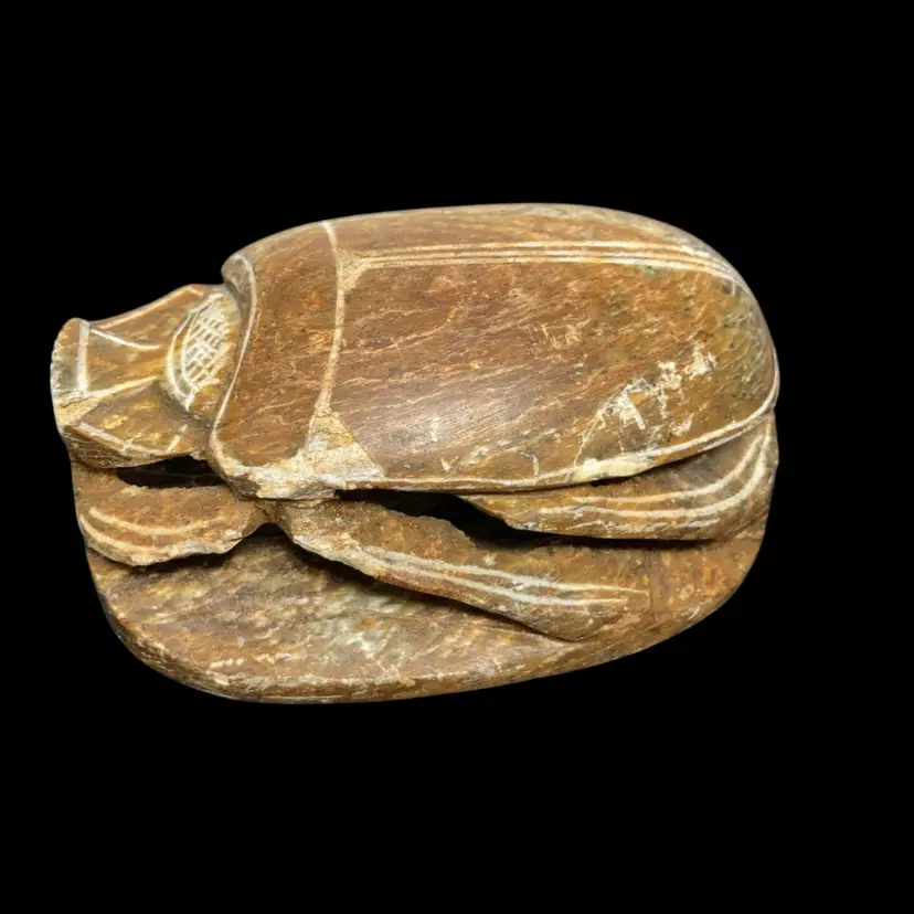 Vintage Scarab Beetle Hand Carved Stone Paperweight! Hieroglyphic Designs! 4” Long 1 3/4” Tall!