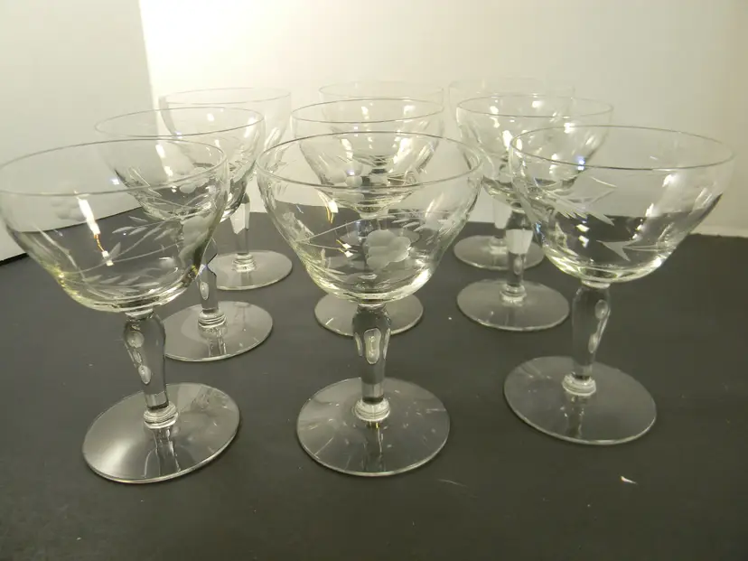 Vintage Princes House Floral Etched Wine Glasses- Set of 8