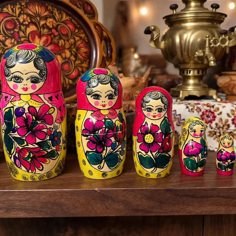 Vintage Russian Eooden Nesting Dolls