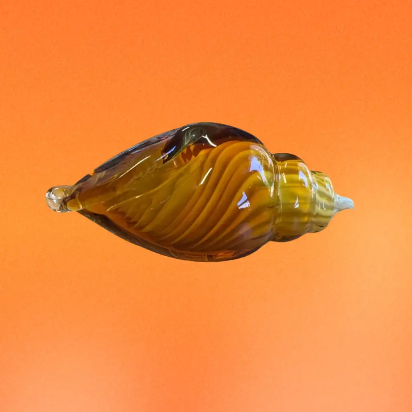 Amber Orange Shell Paperweight 6” X 3”