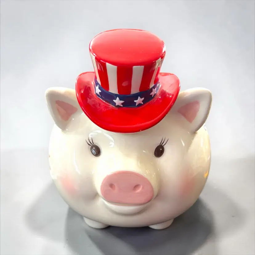 2001 Mud Pie Ceramic Patriotic Pig Piggy Bank - 5.5”