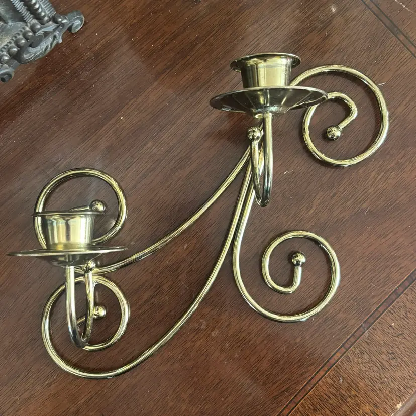 🐇Vintage Home Interiors & Gold Metal Scrolled Candle Sconce Pair