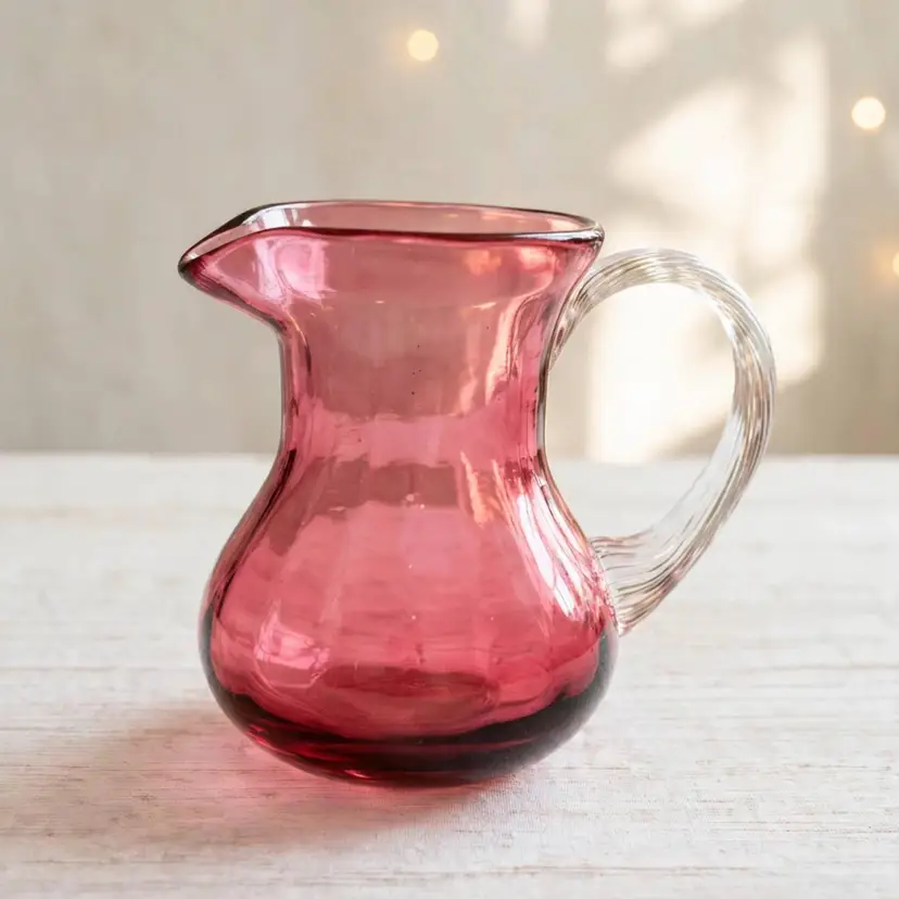 Hand-blown glass Cranberry Pitcher