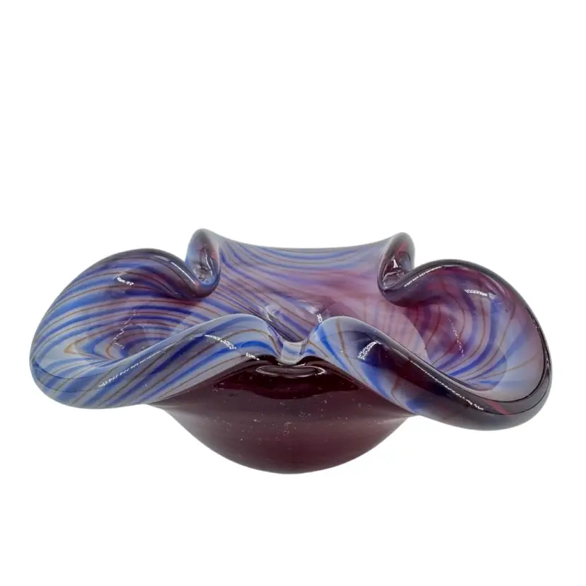 Purple Blue & White Swirl Art Glass Bowl Ashtray