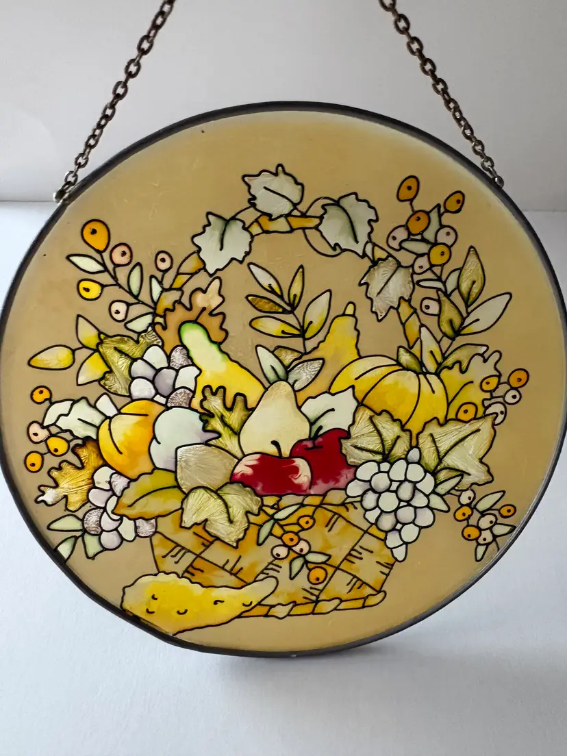 Vintage Stained Glass Fruit Basket Suncatcher