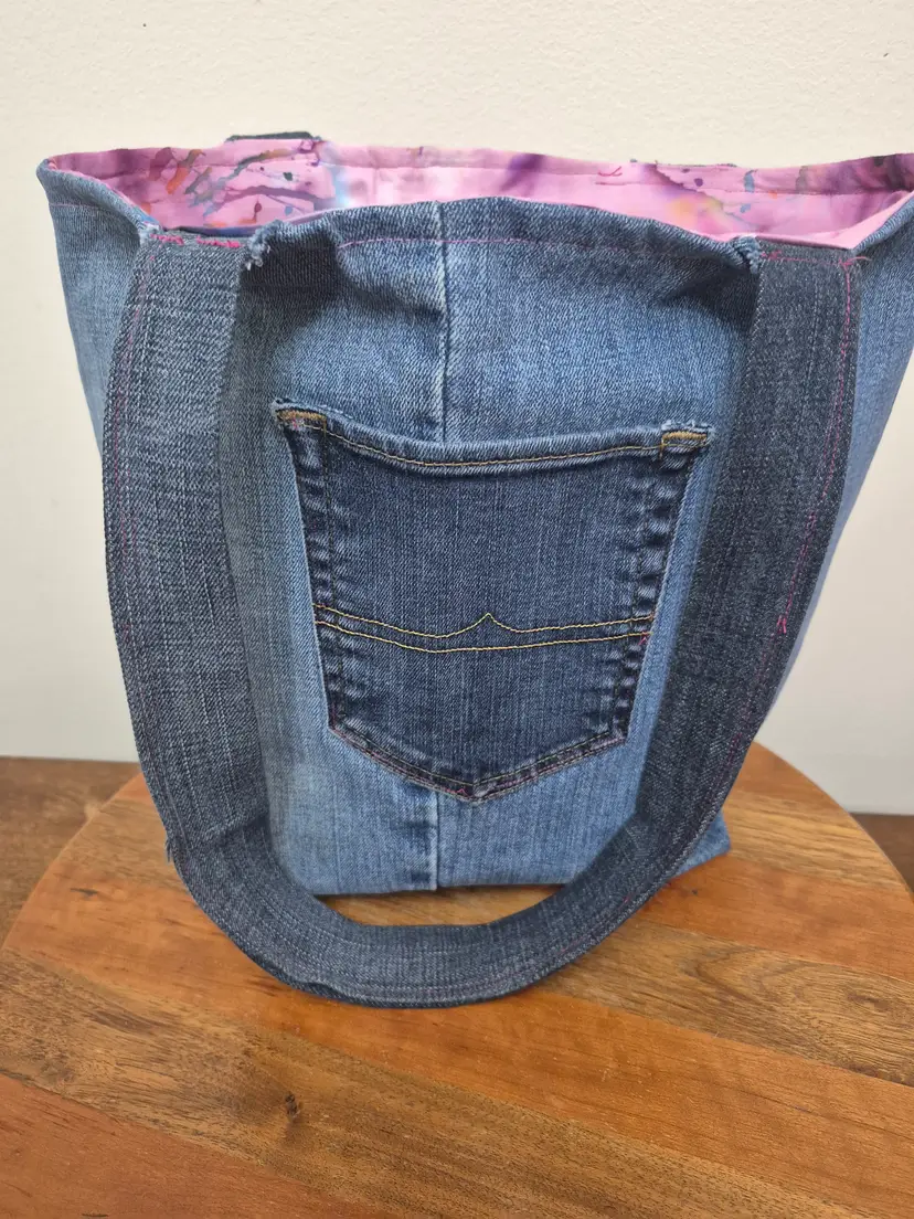 Handcrafted Pink Denim Tote