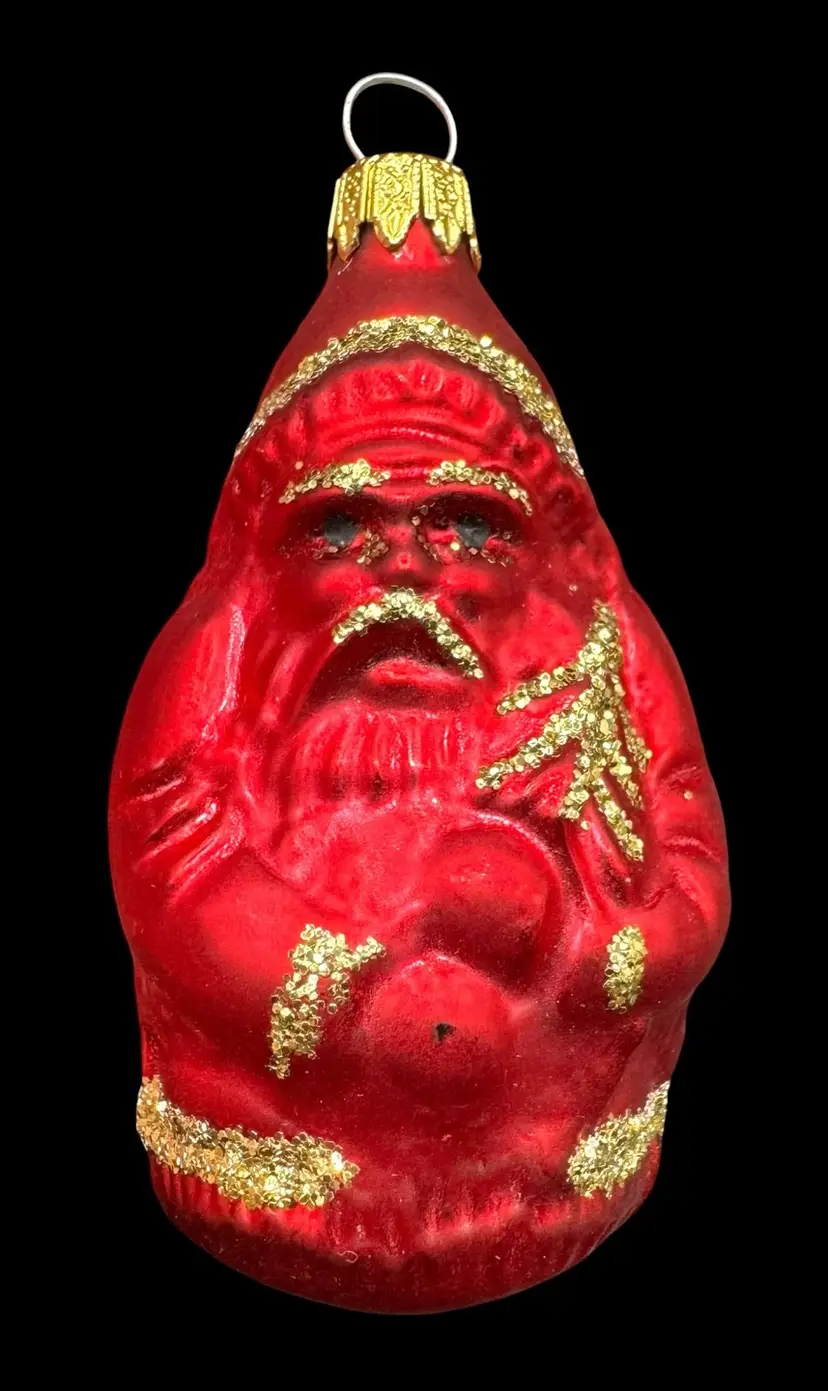 Vintage Hand Blown Glass Santa Christmas Tree Ornament Red Gold Columbia 3”