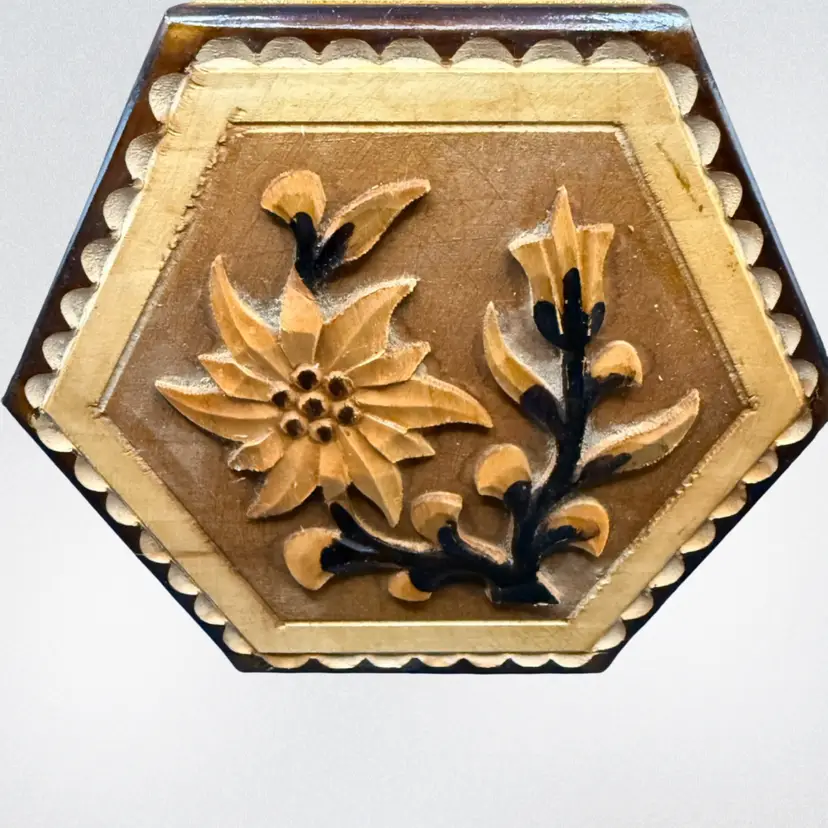 #01 - Hexagonal Wooden Carved Jewelry Box