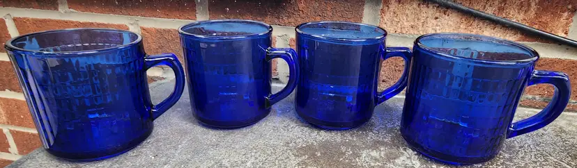 4 Vintage Cobalt Blue Glass Forte Crisa Coffee Tea Mugs Cups .Mexico