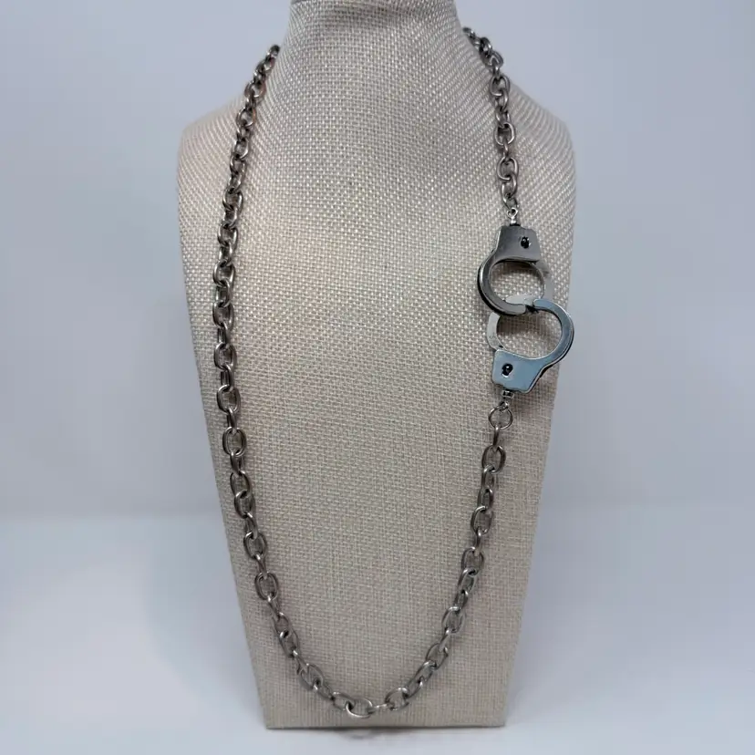 Silver-Tone Metal Link Handcuff Necklace