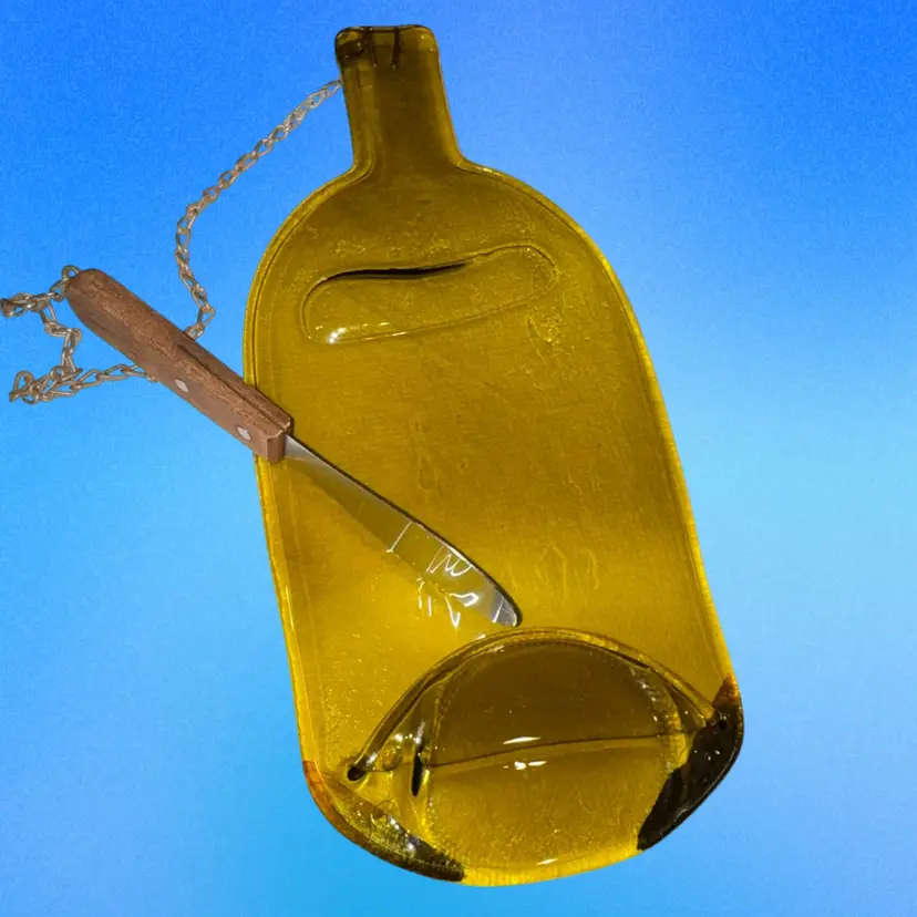 Melted Recycled Wine Bottle Cheese Serving Cutting Board With Knife